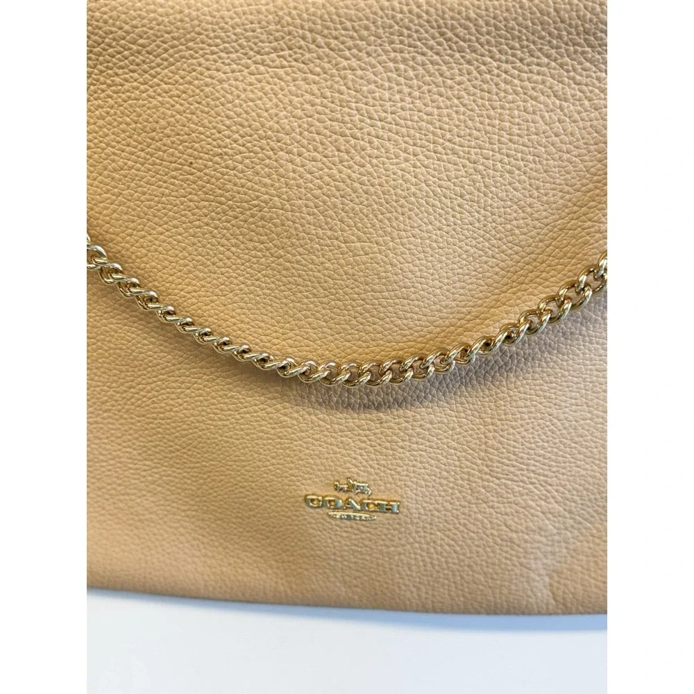 Coach Convertible Leather Tan Pebbled Cross Body Bag Purse w/Gold Chain Accent
